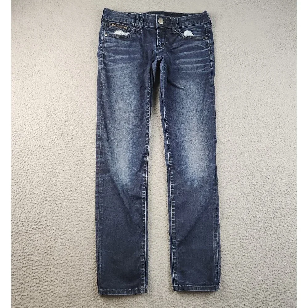 Women's Straight Leg‎ Jeans 9 Super Skinny Dark Wash Stretch Whiskered Decree
